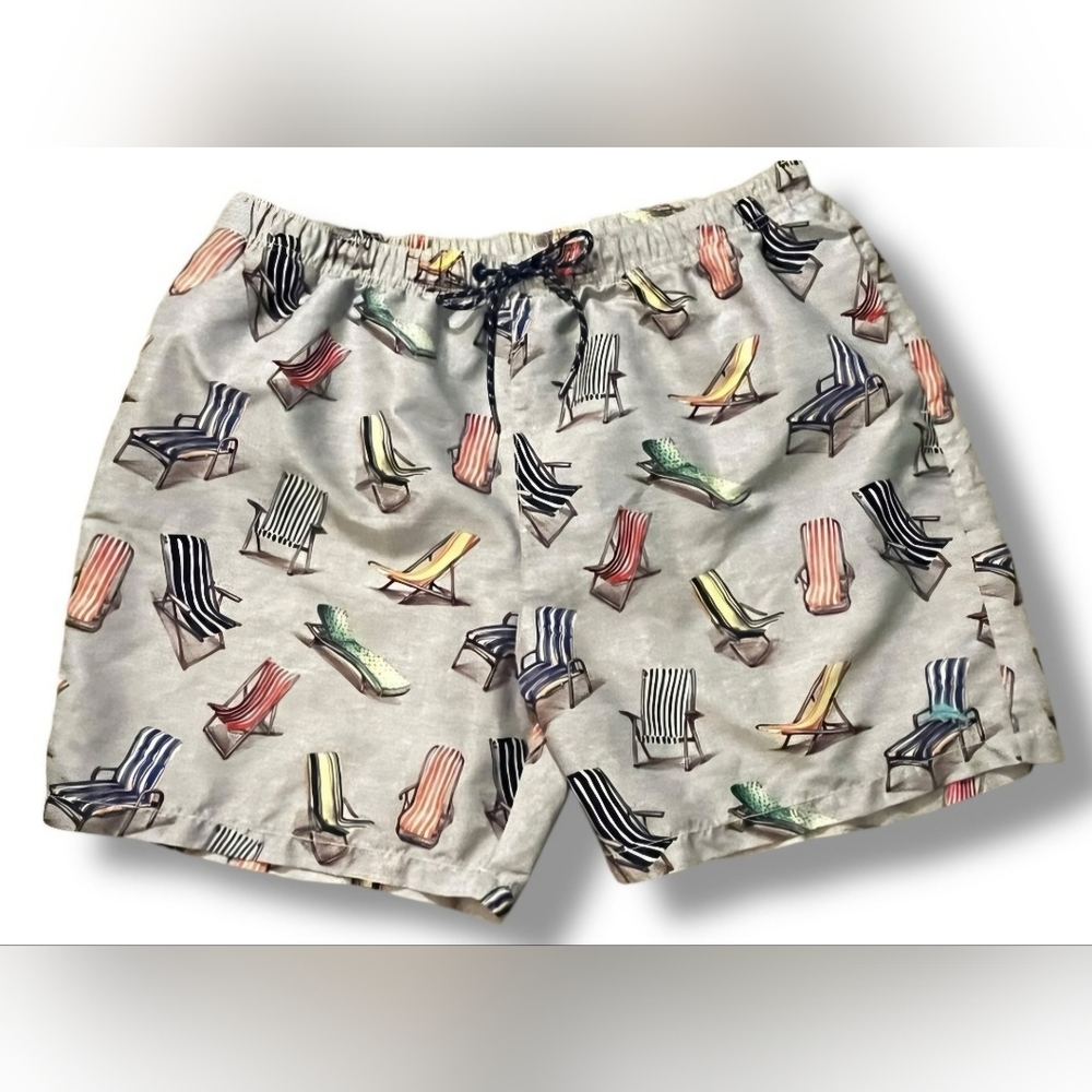 Tommy Bahama "Relax" Beach Chair Print Swim Trunks. Size LARGE